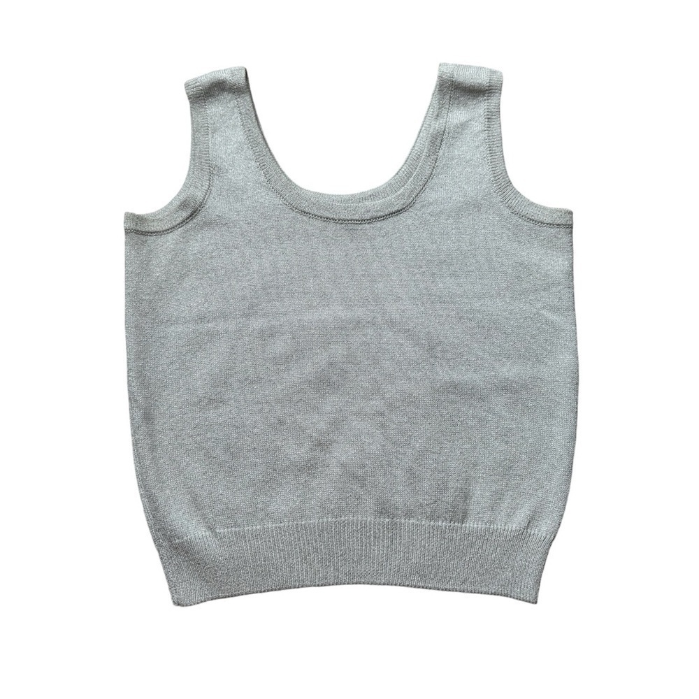 St John Basics- Vintage Metallic Silver Knit Tank Top